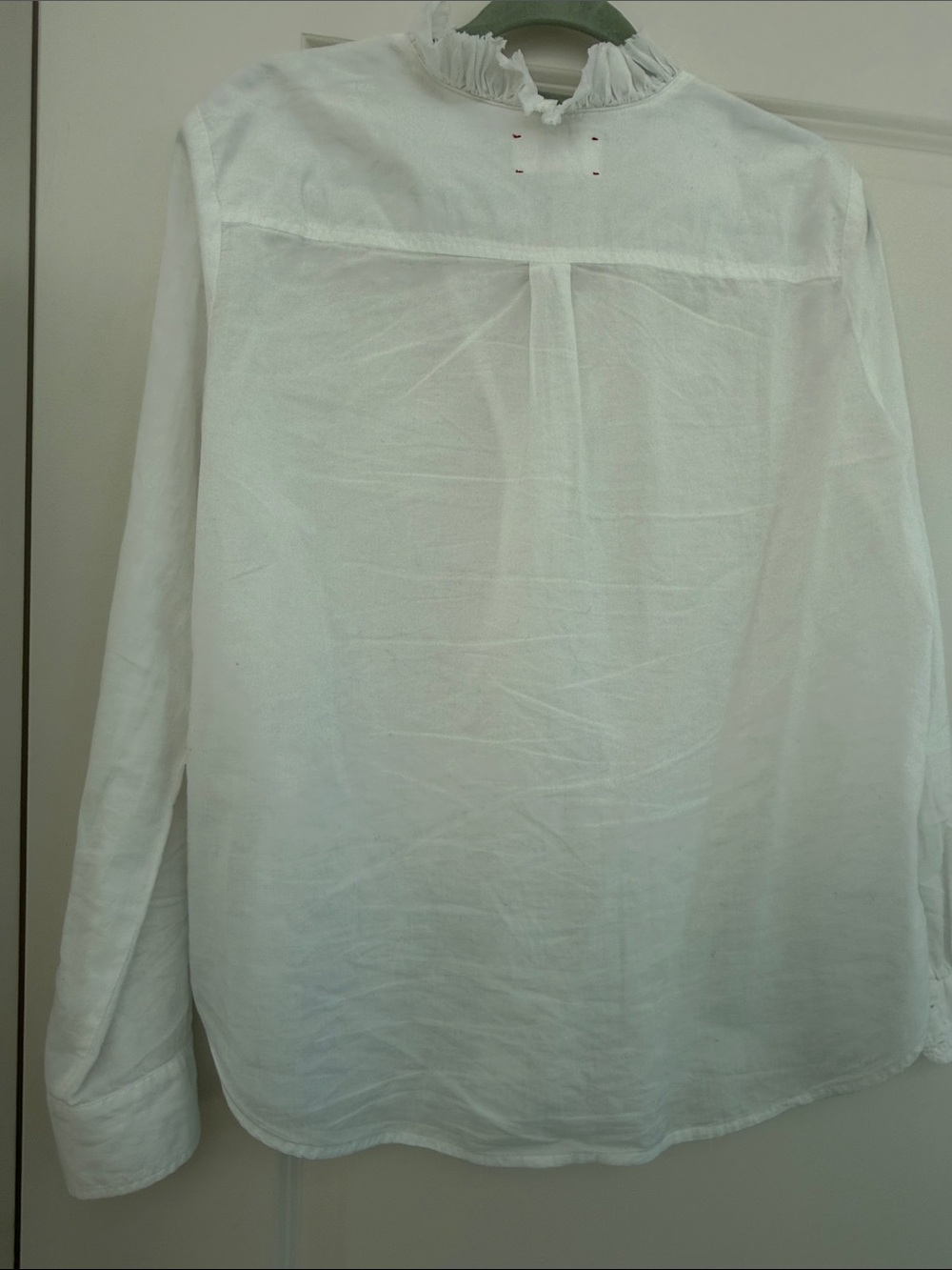 White Ruffle-Trim Button-Up Blouse - Picture 3 of 3